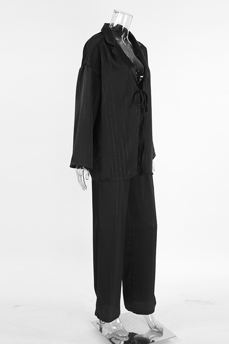 Street Lace Up Tinsel Turn-back Collar Long Sleeve Two Pieces