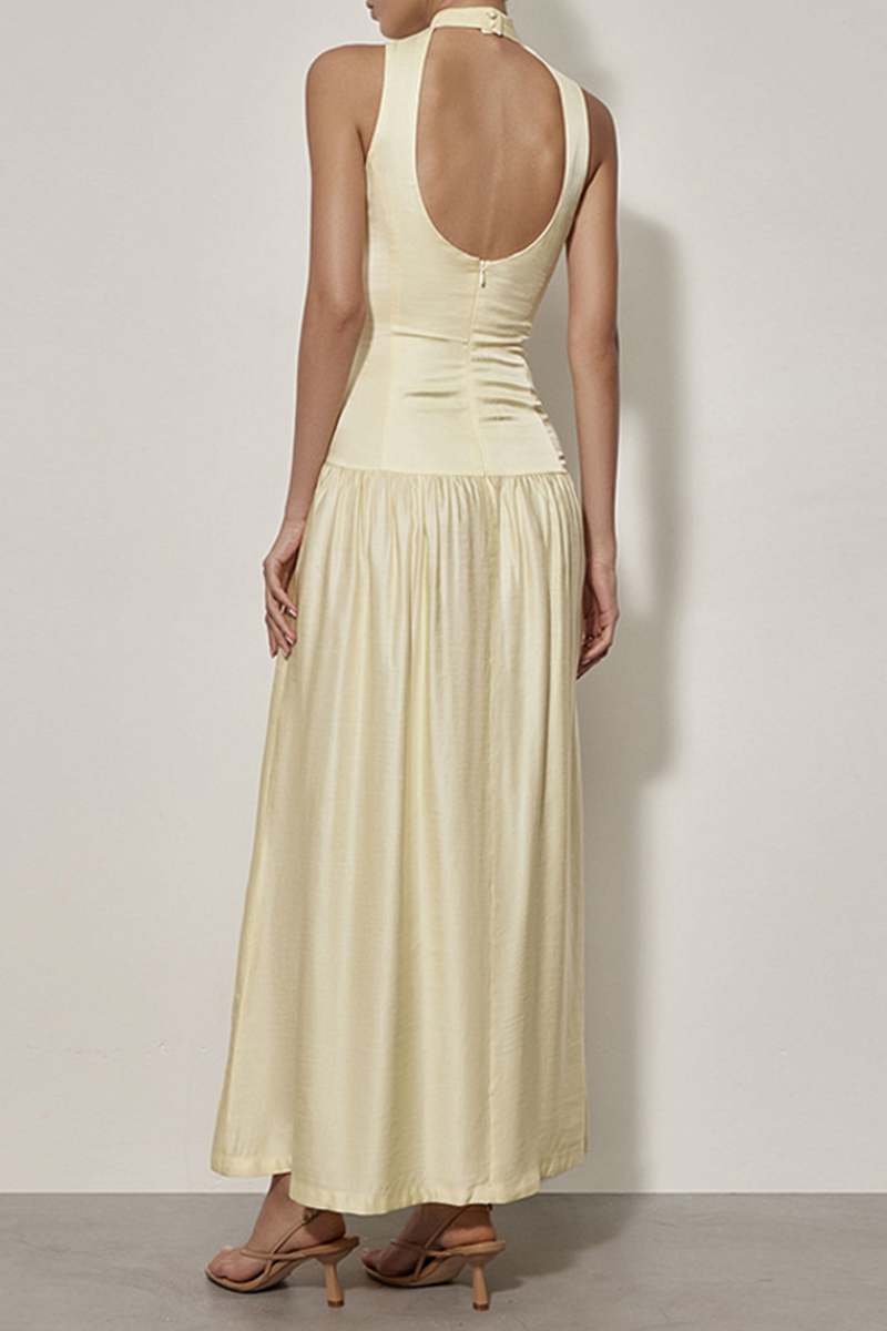 Backless Ruched Halter Sleeveless Dresses