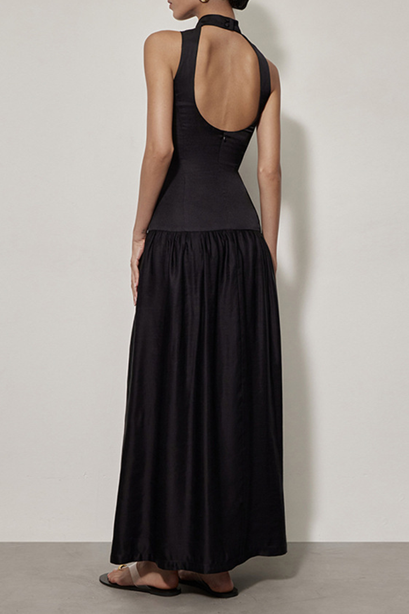 Backless Ruched Halter Sleeveless Dresses