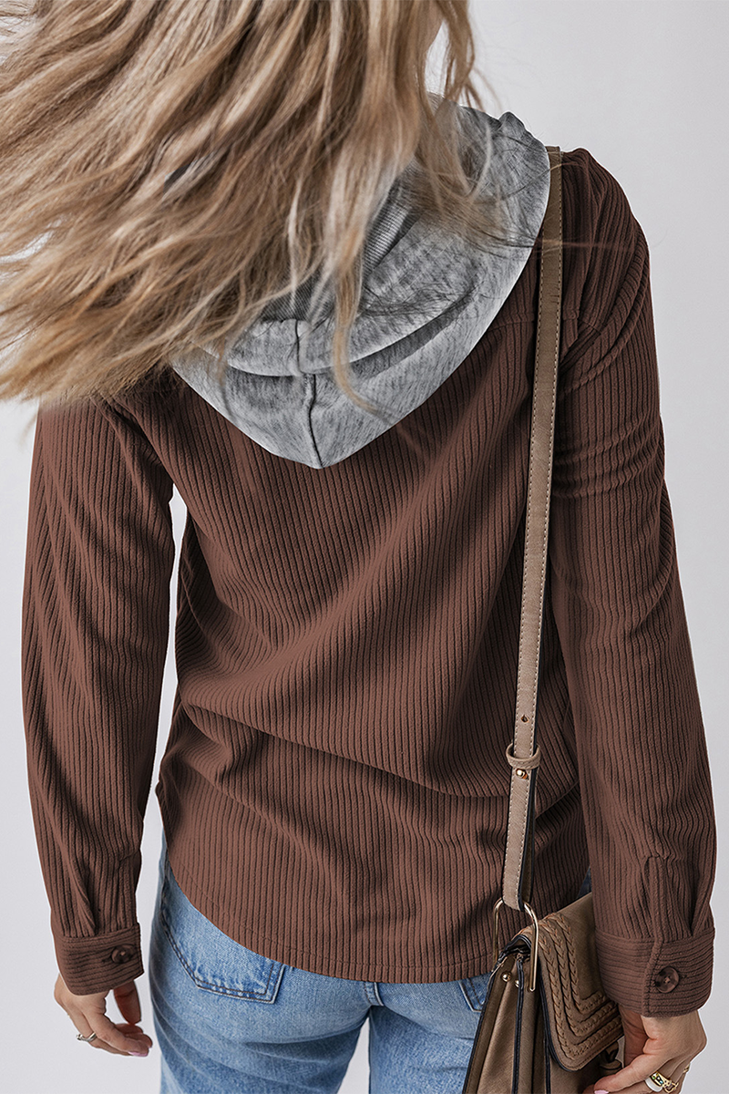 Drawstring String With Button Casual Daily Draw String Buttons Patchwork Contrast Hooded Tops(7 ...