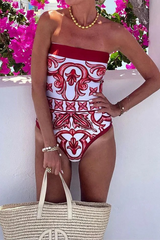 Vacation Floral Print Lace Up Strapless Sleeveless Two Pieces