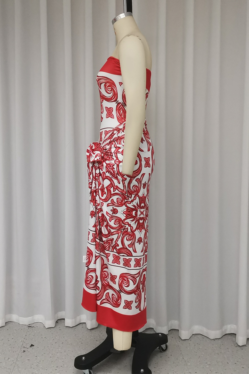 Vacation Floral Print Lace Up Strapless Sleeveless Two Pieces