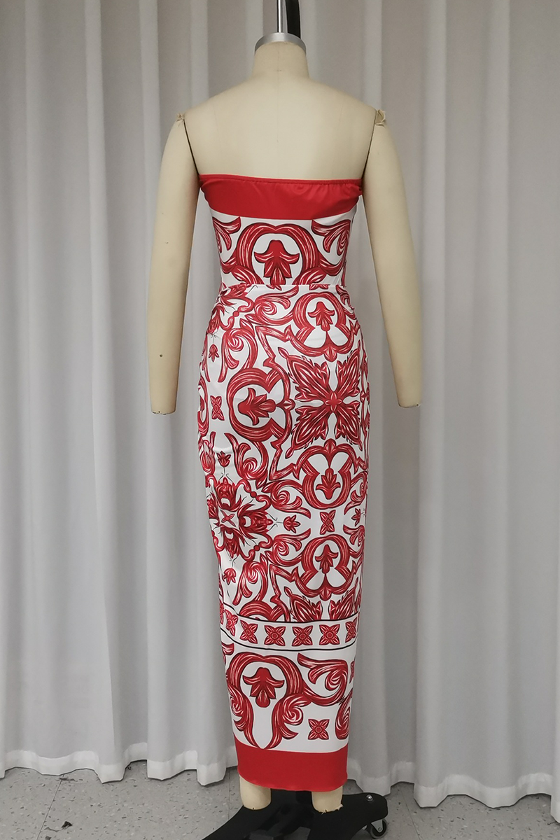 Vacation Floral Print Lace Up Strapless Sleeveless Two Pieces