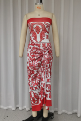 Vacation Floral Print Lace Up Strapless Sleeveless Two Pieces