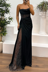 Prom Ruched Sequined Strapless Evening Dresses(5 Colors)