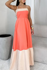 Patchwork Backless Contrast Square Neck Sling Dresses