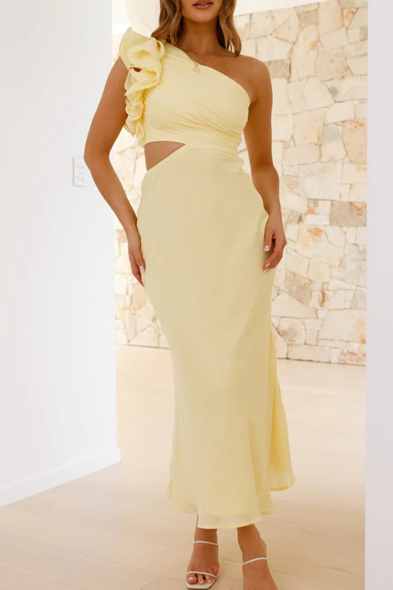 Irregular Flower Shape Sloping Shoulder One Step Skirt Dresses6 Colors)