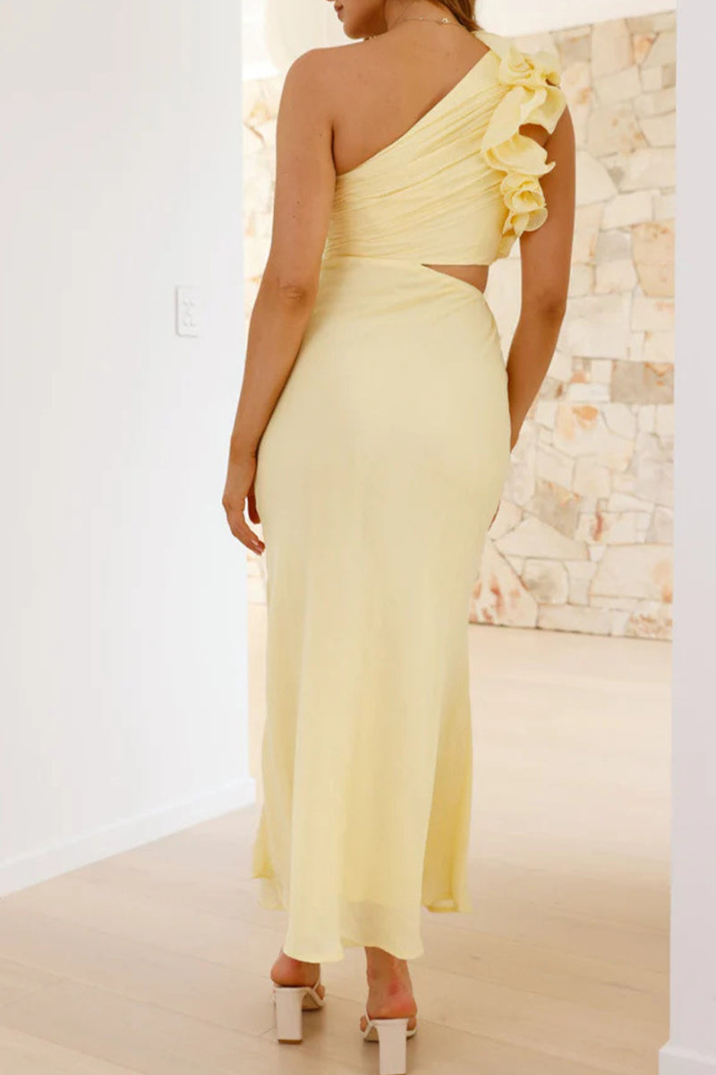 Irregular Flower Shape Sloping Shoulder One Step Skirt Dresses6 Colors)