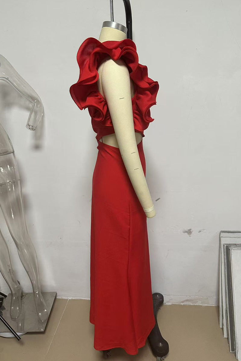 Irregular Flower Shape Sloping Shoulder One Step Skirt Dresses6 Colors)