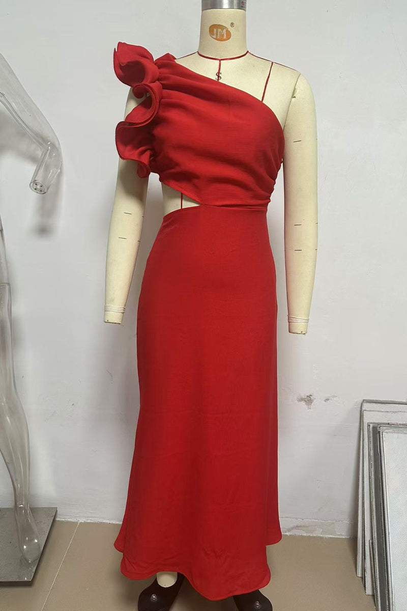 Irregular Flower Shape Sloping Shoulder One Step Skirt Dresses6 Colors)