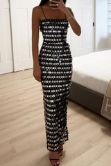 Sequins Patchwork Sequined Square Neck One Step Skirt Dresses