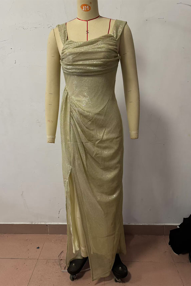 Slit Ruched U Neck Irregular Dresses