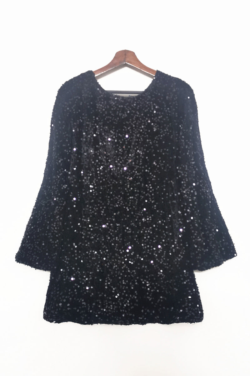 Sequins Lace Up Backless O Neck A Line Dresses(3 Colors)