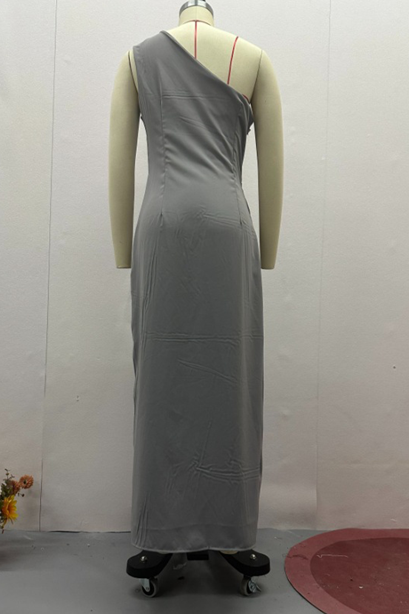 Ruched Irregular Sloping Shoulder Long Dresses