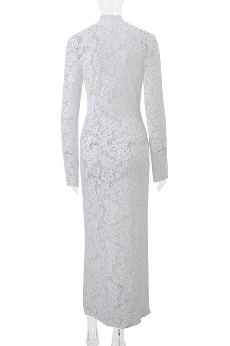 Lace See-Through Strap Design V Neck Lace Dress Dresses