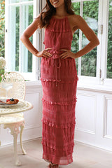 Lace Up Halter Sleeveless Two Pieces(4 Colors)