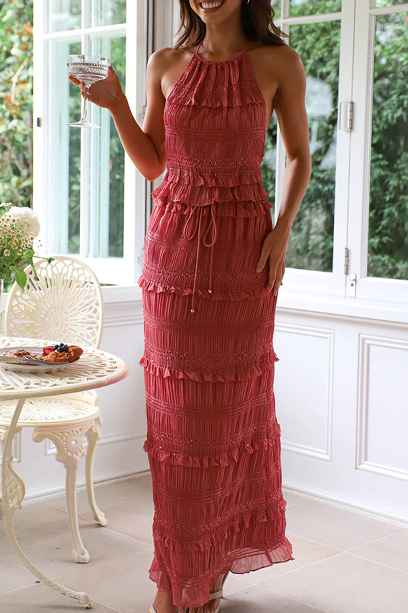 Lace Up Halter Sleeveless Two Pieces(4 Colors)