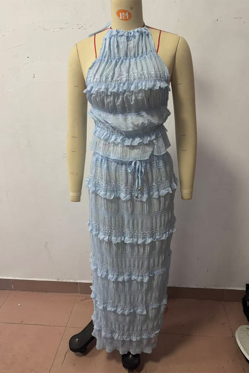 Lace Up Halter Sleeveless Two Pieces(4 Colors)