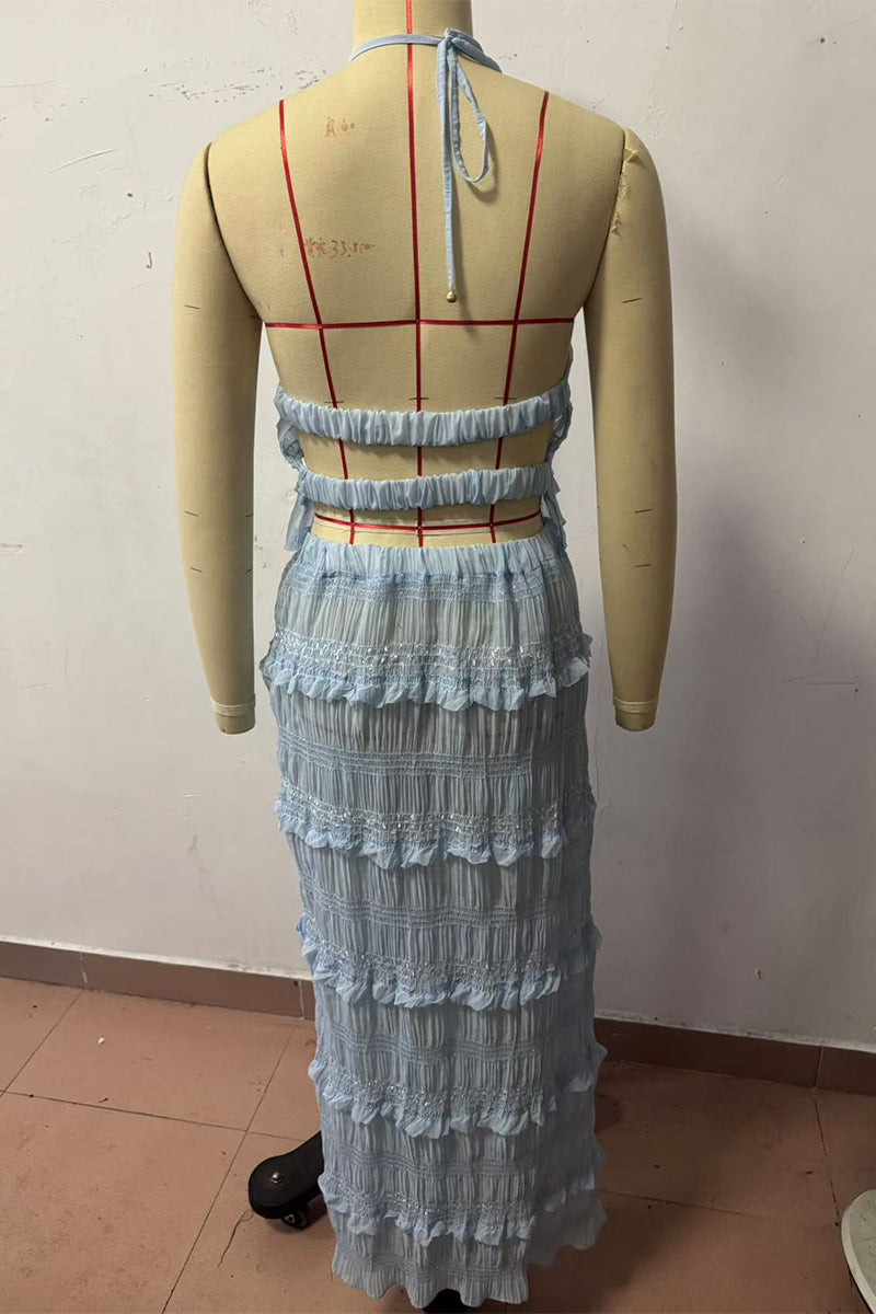 Lace Up Halter Sleeveless Two Pieces(4 Colors)