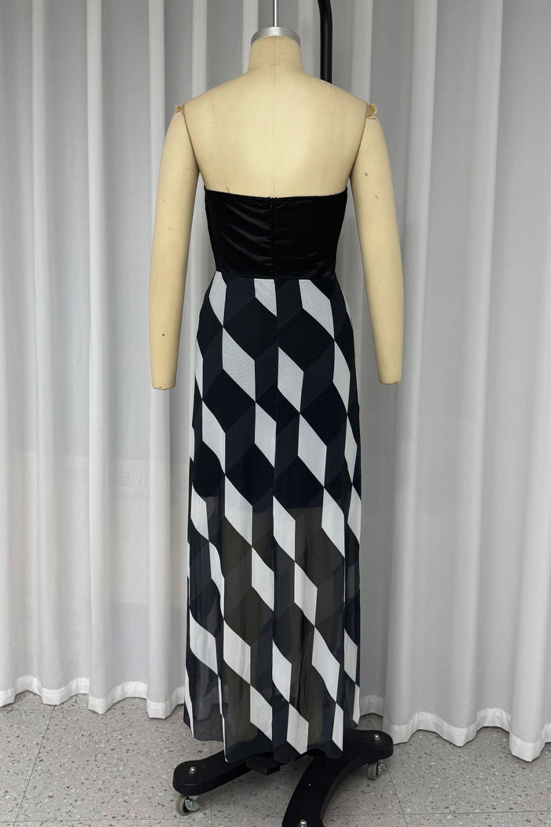 Plaid Patchwork Irregular Contrast Strapless Strapless Dresses