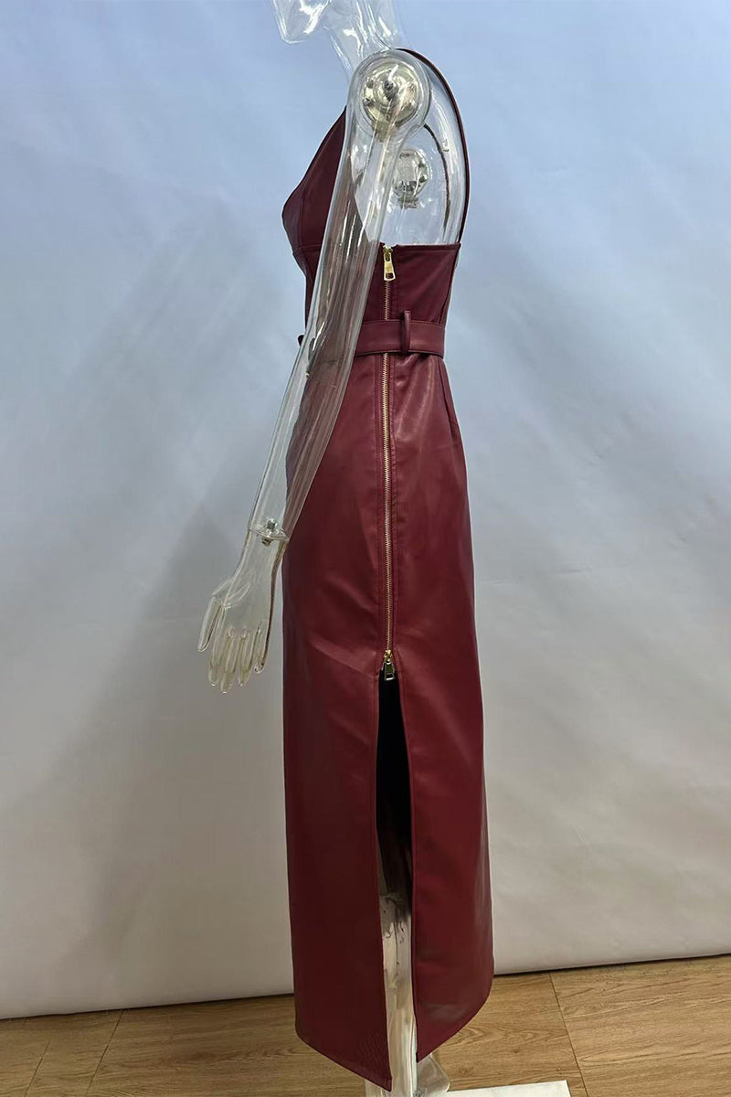 Patchwork Metal Accessories Trim V Neck Sling Dresses