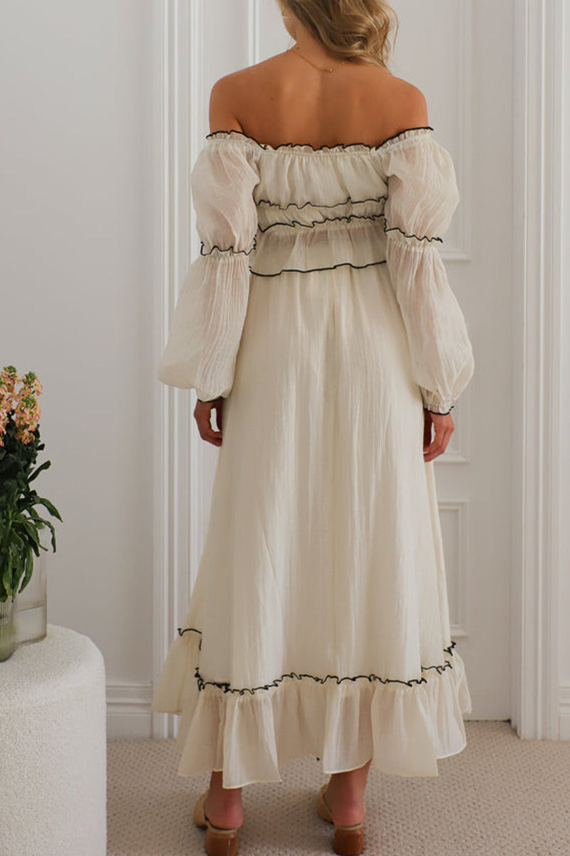 See-Through Mesh Oblique Collar One Step Skirt Dresses