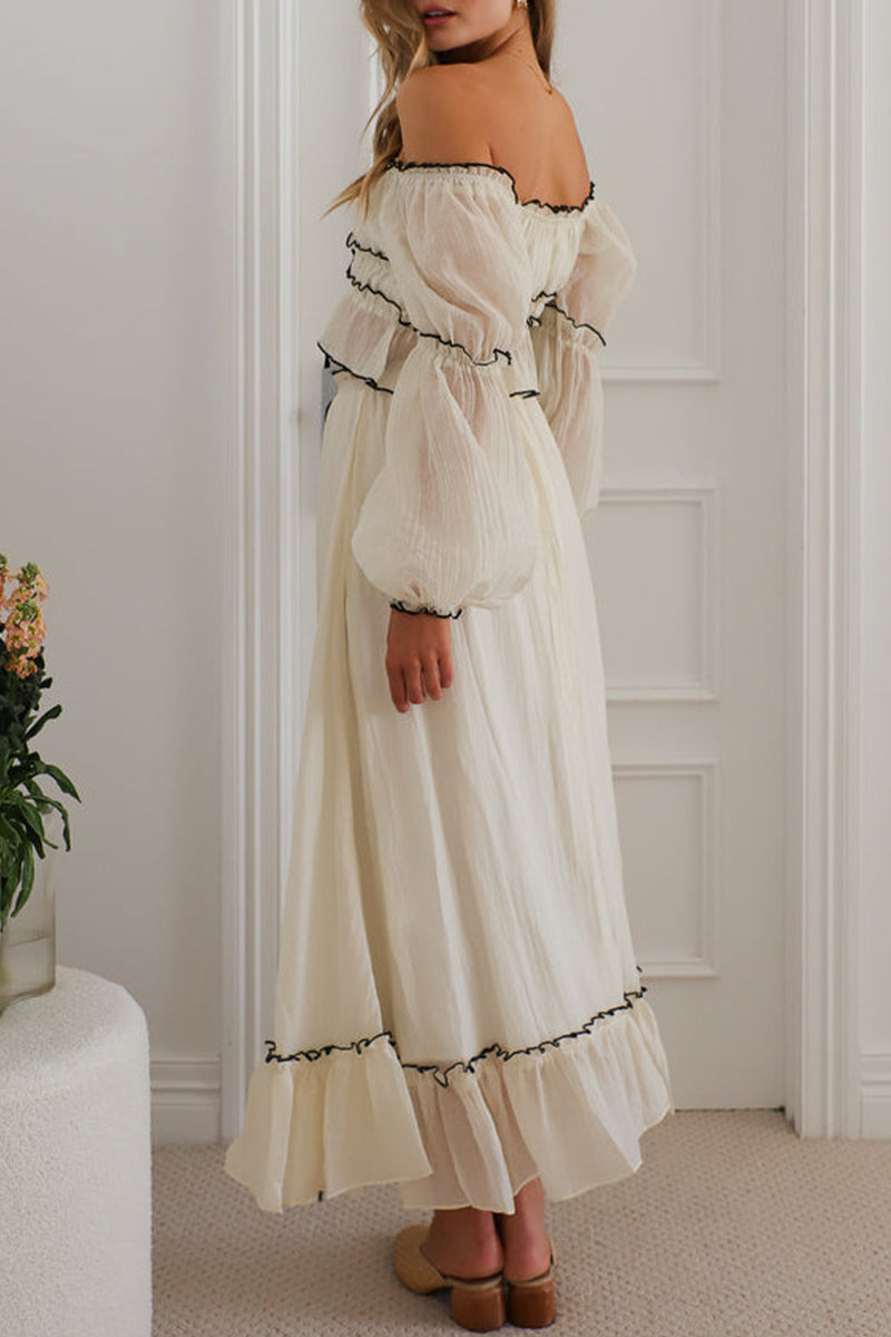 See-Through Mesh Oblique Collar One Step Skirt Dresses