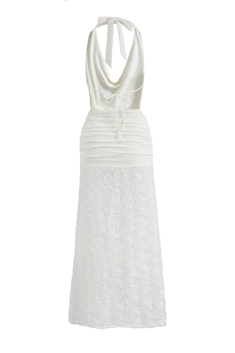 Flowers Lace Up Backless Halter Long Dresses