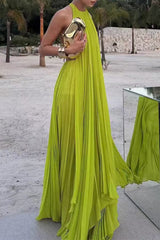 Backless Slit Pleated Halter Sleeveless Two Pieces