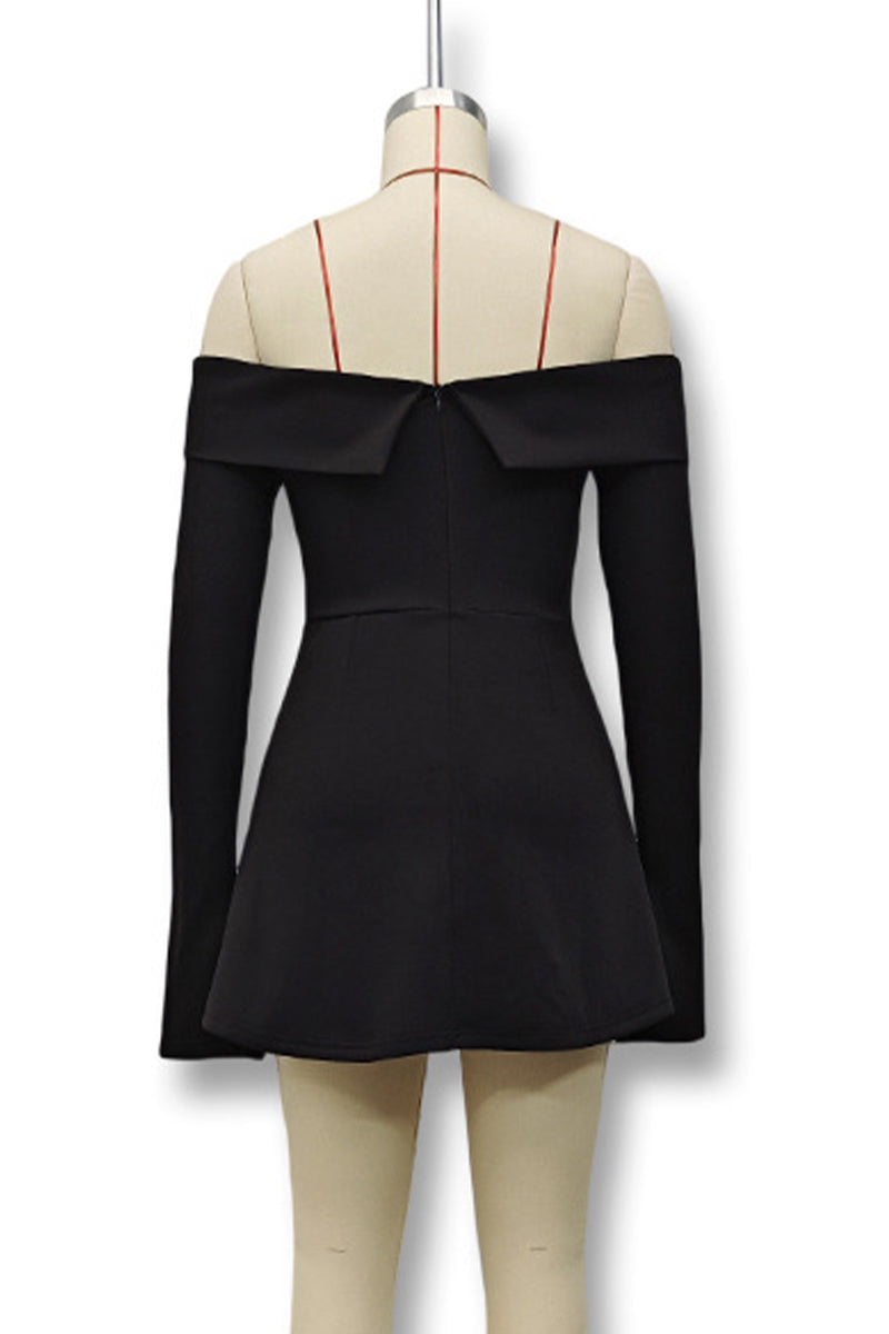 Patchwork Off Shoulder A Line Dresses(3 Colors)