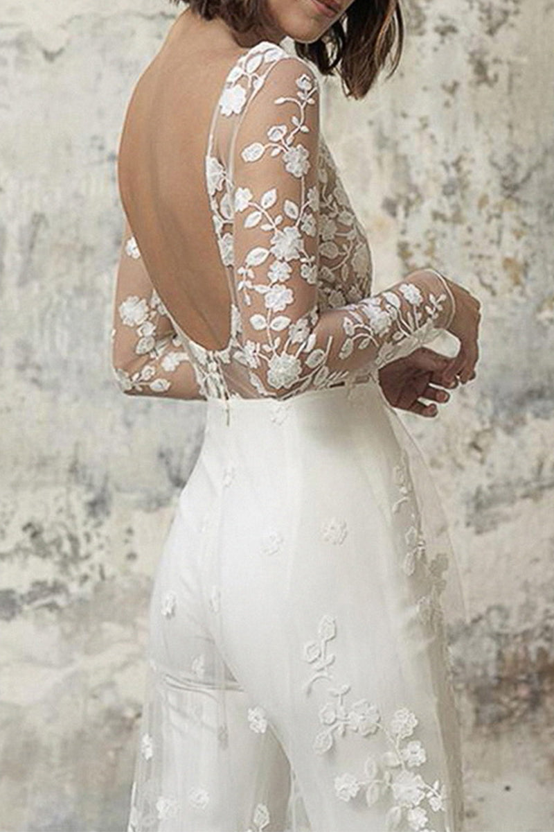 Lace Patchwork O Neck Straight Jumpsuits