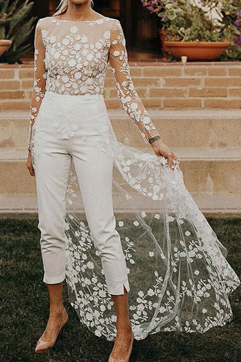 Lace Patchwork O Neck Straight Jumpsuits