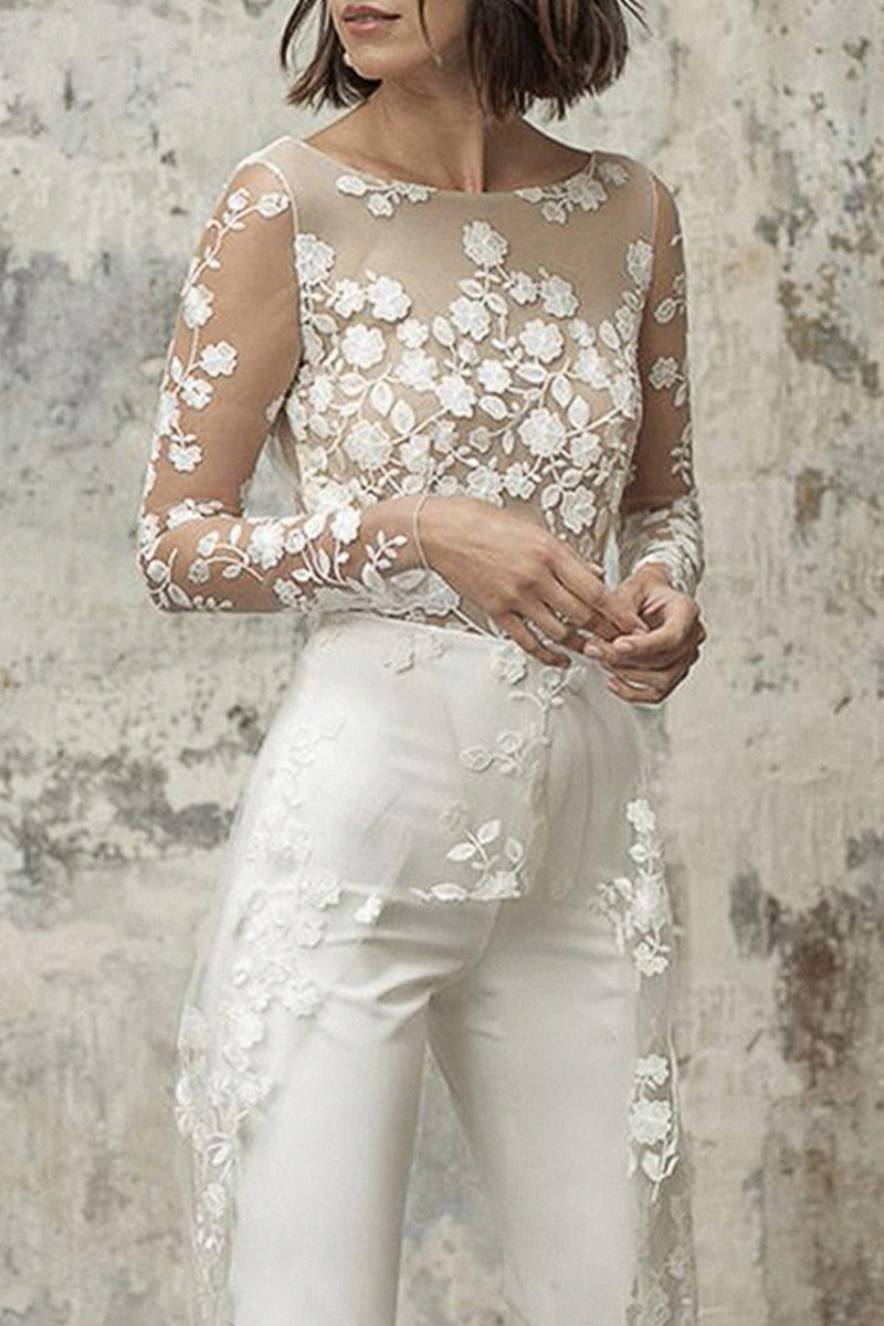 Lace Patchwork O Neck Straight Jumpsuits