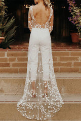 Lace Patchwork O Neck Straight Jumpsuits