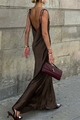 Lace Up Backless U Neck Long Dresses