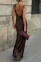 Lace Up Backless U Neck Long Dresses