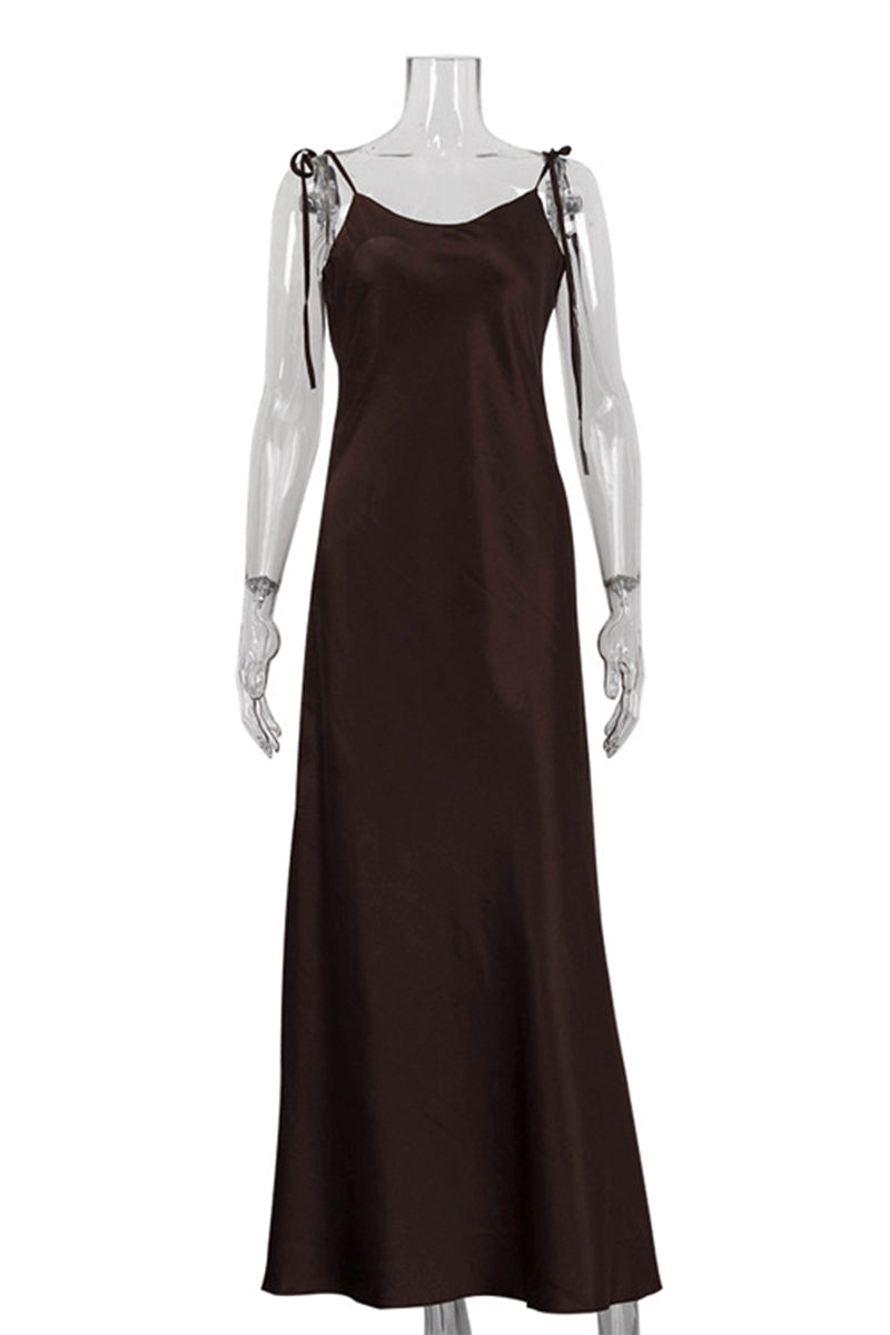 Lace Up Backless U Neck Long Dresses