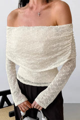 Solid Color Jacquard Off Shoulder Tops