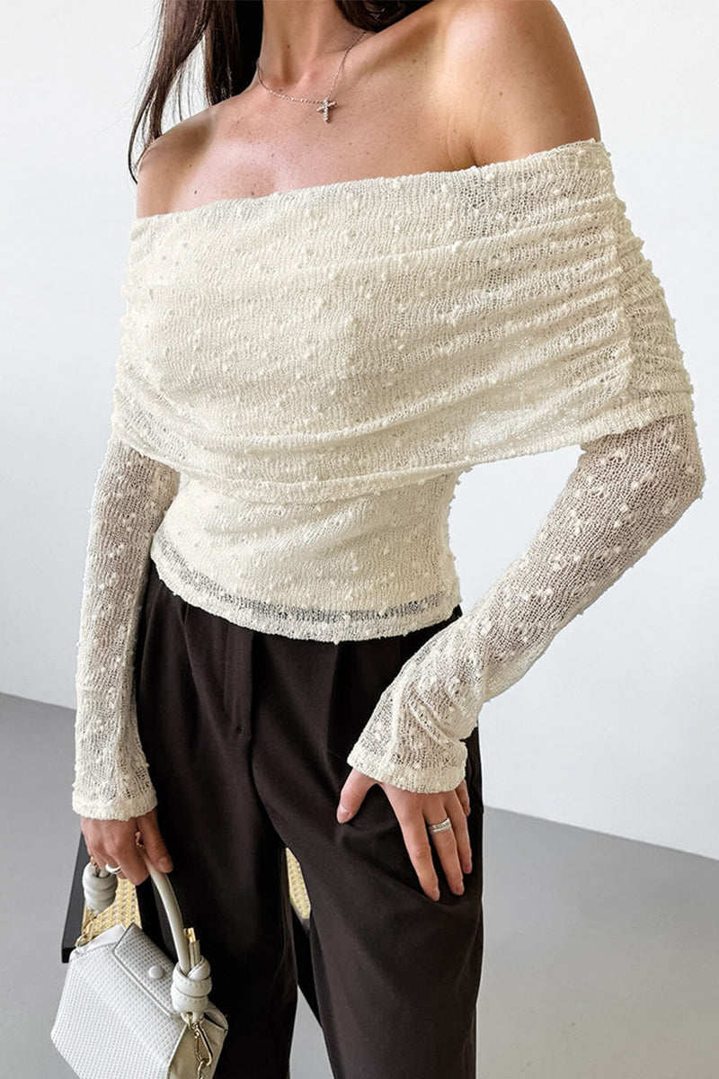 Solid Color Jacquard Off Shoulder Tops