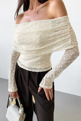 Solid Color Jacquard Off Shoulder Tops