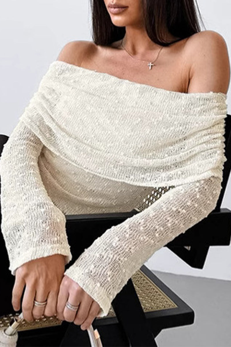 Solid Color Jacquard Off Shoulder Tops