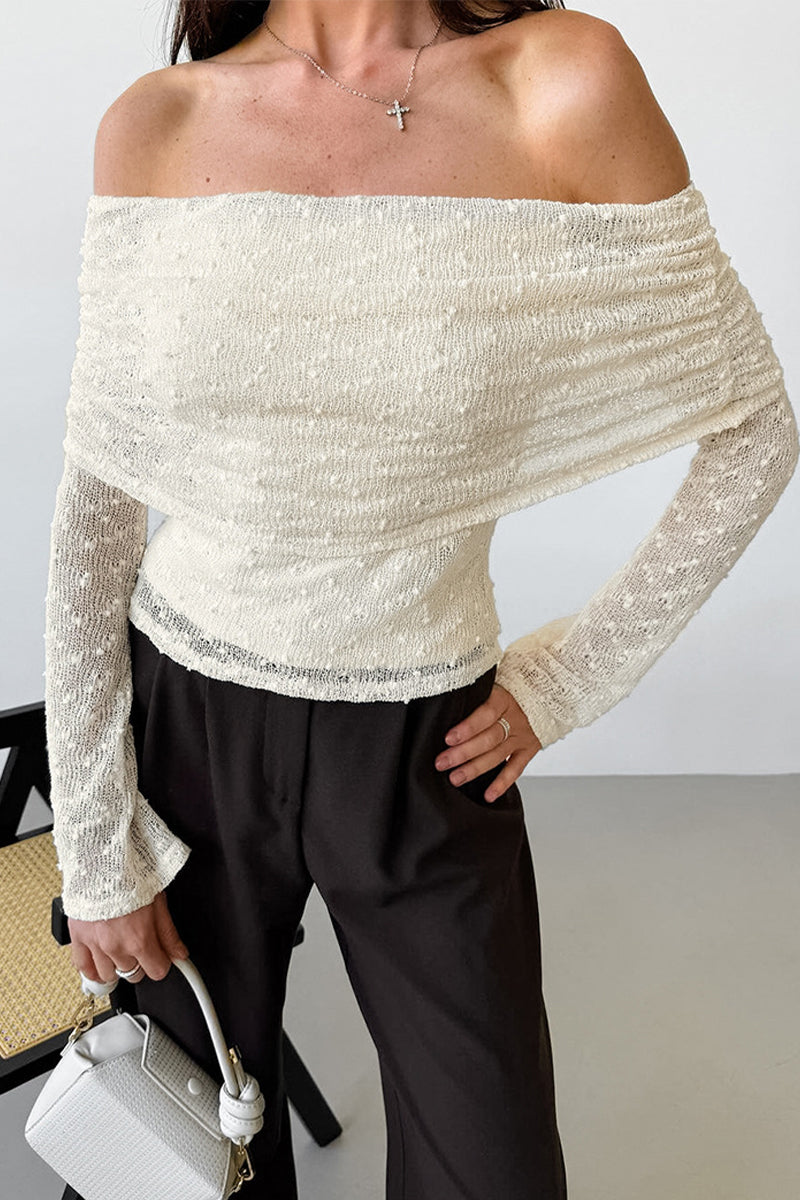 Solid Color Jacquard Off Shoulder Tops