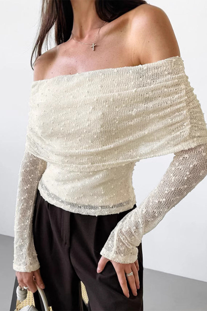 Solid Color Jacquard Off Shoulder Tops