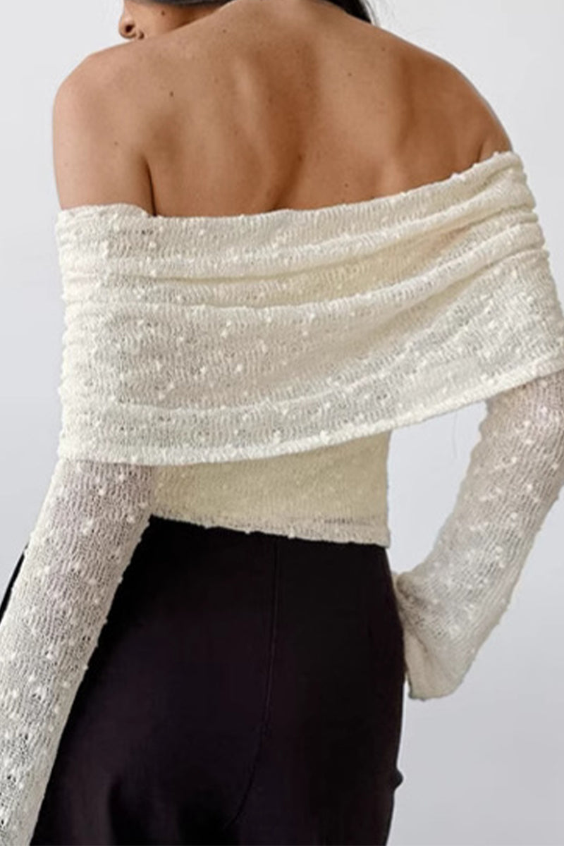 Solid Color Jacquard Off Shoulder Tops