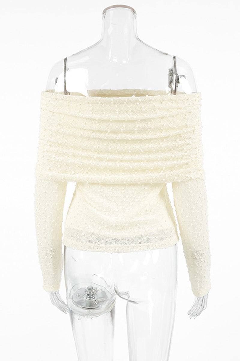 Solid Color Jacquard Off Shoulder Tops