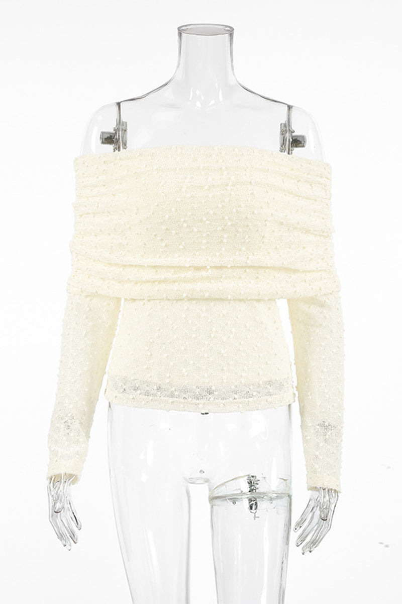Solid Color Jacquard Off Shoulder Tops