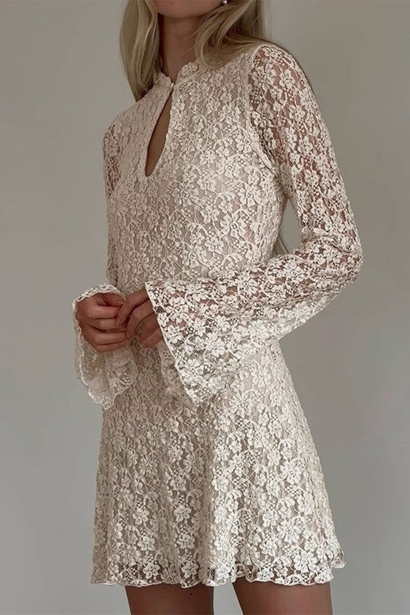 Lace Buttons Mandarin Collar Lace Dress Dresses