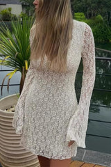 Lace Buttons Mandarin Collar Lace Dress Dresses