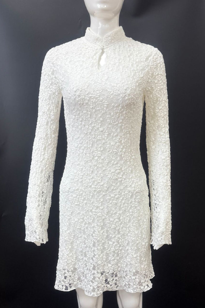 Lace Buttons Mandarin Collar Lace Dress Dresses