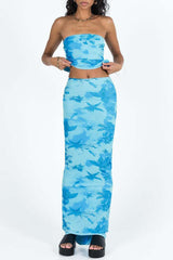 Floral Print Contrast Strapless Sleeveless Two Pieces